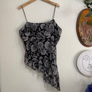 Vtg women top camisole babydoll Y2K XL ICE Paisley Silk Sheer Asym‎ beads strap